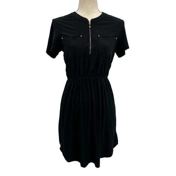 PerSeption Concept Black Short Sleeve Zip Front Dress Size S - Picture 1 of 9